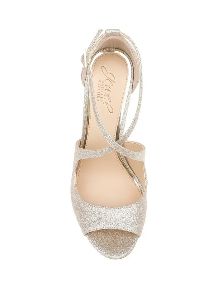 Женские вечерние босоножки Jonna Crisscross с открытым носком Jewel Badgley Mischka — изображение 4 из 4, светлый золотистый