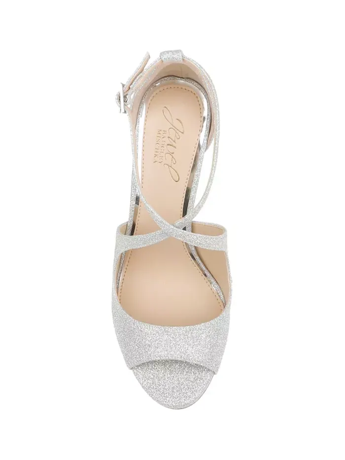 Женские вечерние босоножки Jonna Crisscross с открытым носком Jewel Badgley Mischka — изображение 4 из 4, серебристый