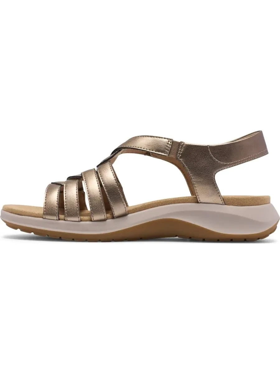 Сандалии женские Clarks Maelynn Paige, золотой кожаный верх, застежка на липучке — изображение 6 из 7, золотистый