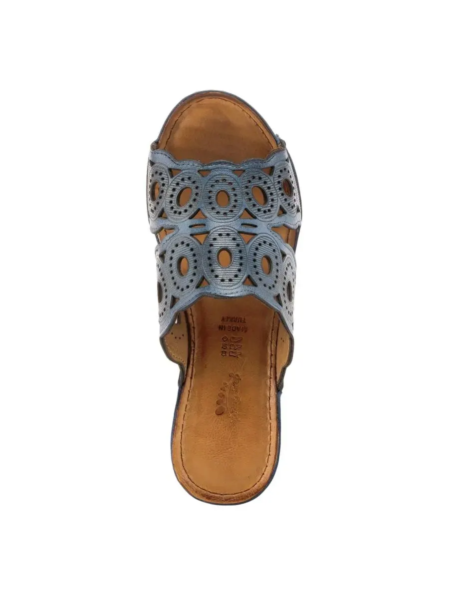 Женские кожаные сандалии-клинья с перфорацией, модель Labarnas Spring Step — изображение 3 из 5, синий