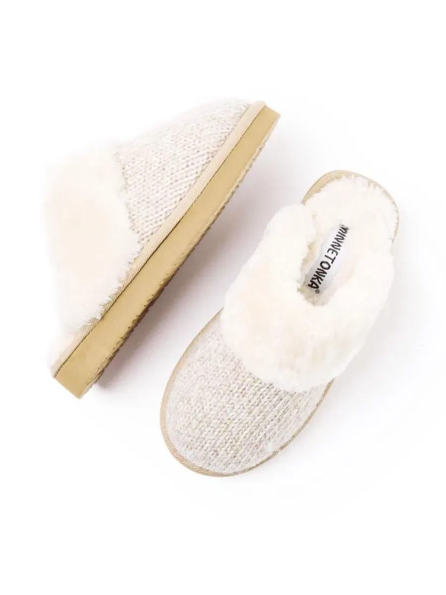 Женские тапочки-слайды Sparkle Knit Minnetonka — изображение 3 из 5, бежевый