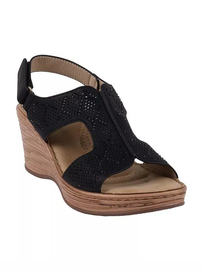 Женские босоножки Amara на танкетке с декорированной пяткой и пяткой GC Shoes — изображение 1 из 10, черный