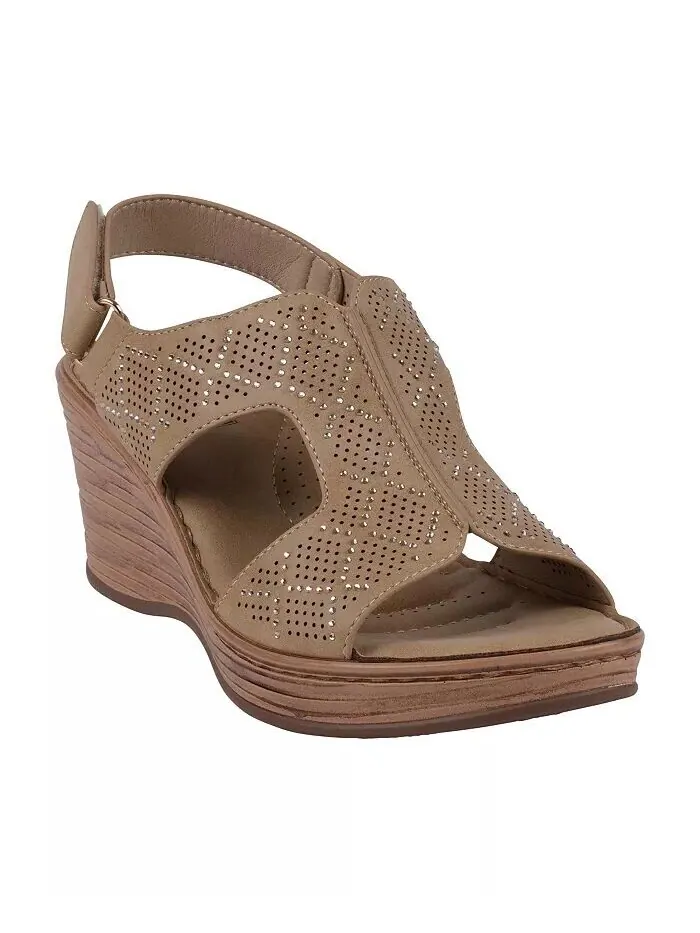 Женские босоножки Amara на танкетке с декорированной пяткой и пяткой GC Shoes — изображение 1 из 9, верблюжий