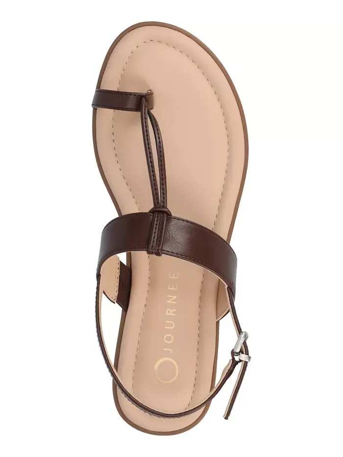 Женские плоские сандалии Gerra T Strap с кольцом на пальце Journee Collection — изображение 4 из 5, коричневый