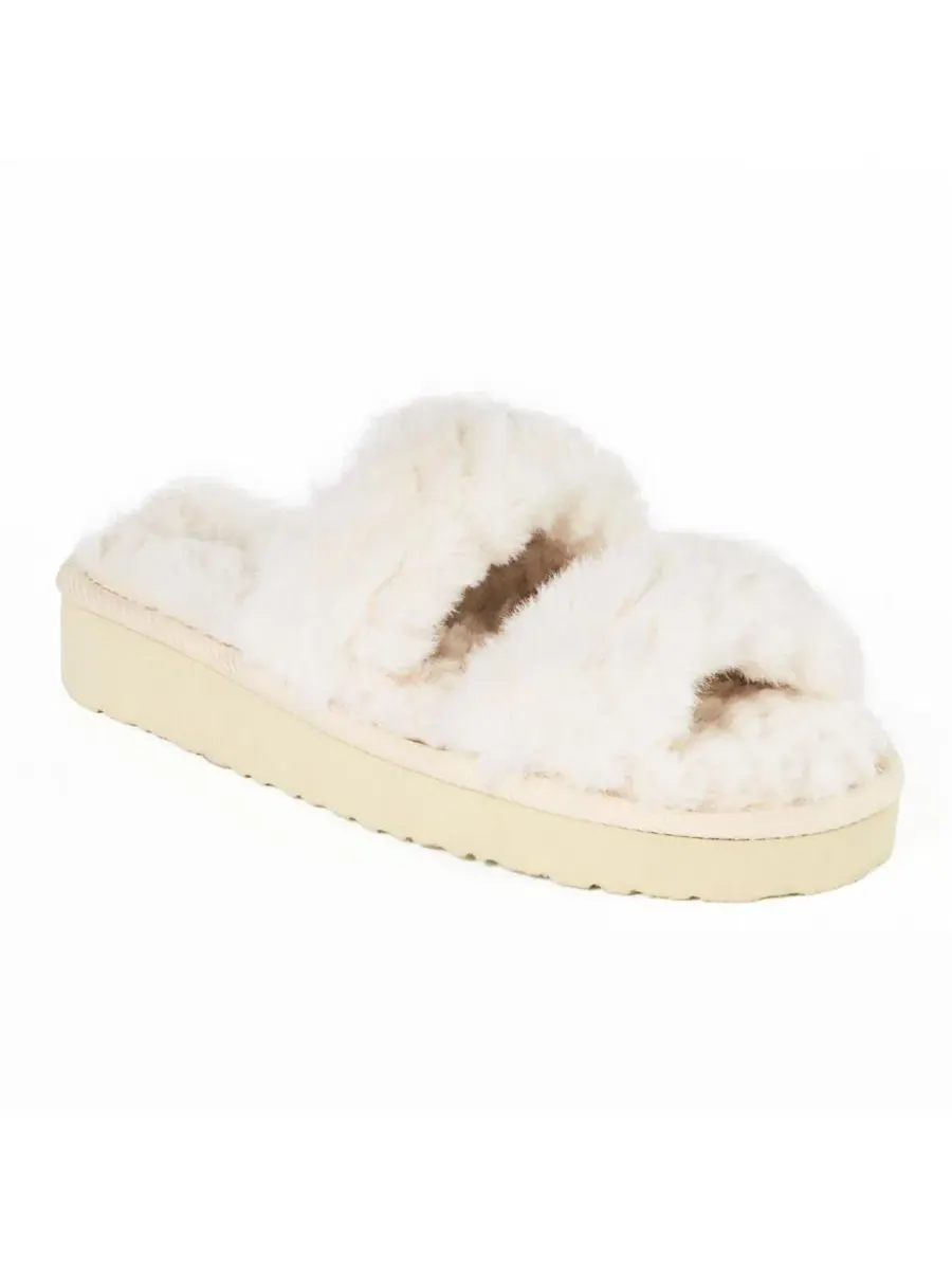 Женские тапочки с двумя ремешками из искусственного меха Minnetonka — изображение 1 из 5, бежевый