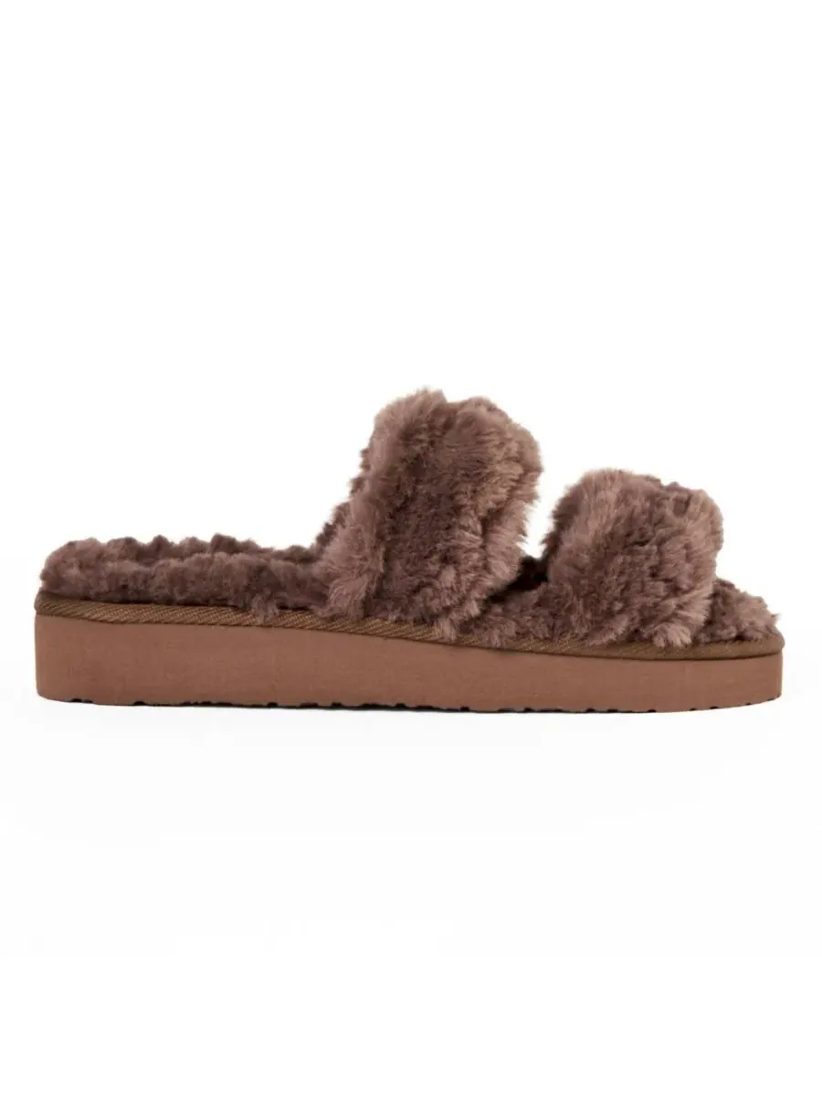 Женские тапочки с двумя ремешками из искусственного меха Minnetonka — изображение 4 из 6, шоколад