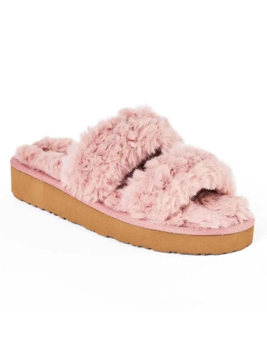 Домашние тапочки с двумя ремешками из искусственного меха Minnetonka — изображение 1 из 7, пудровый розовый
