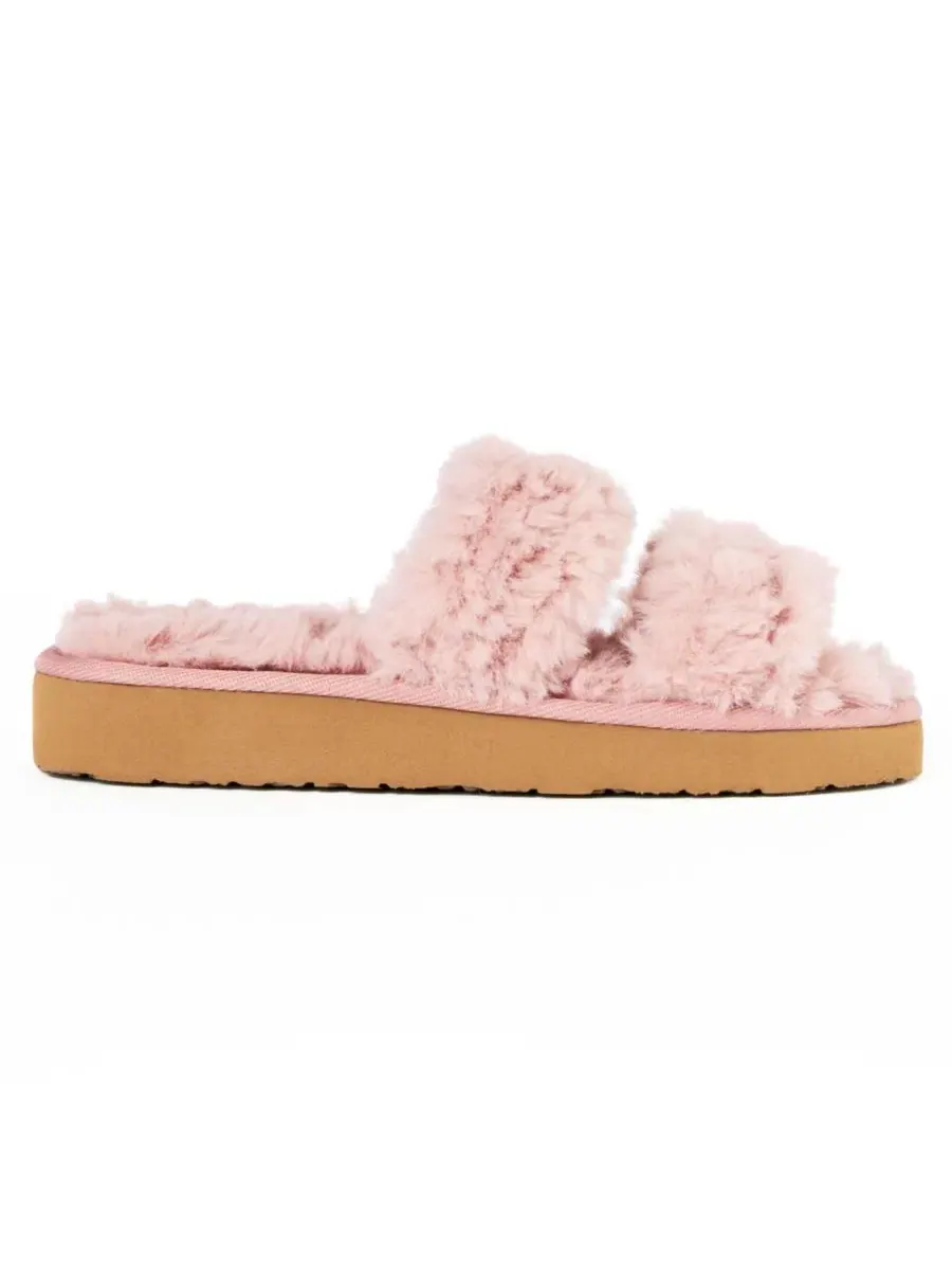 Домашние тапочки с двумя ремешками из искусственного меха Minnetonka — изображение 5 из 7, пудровый розовый
