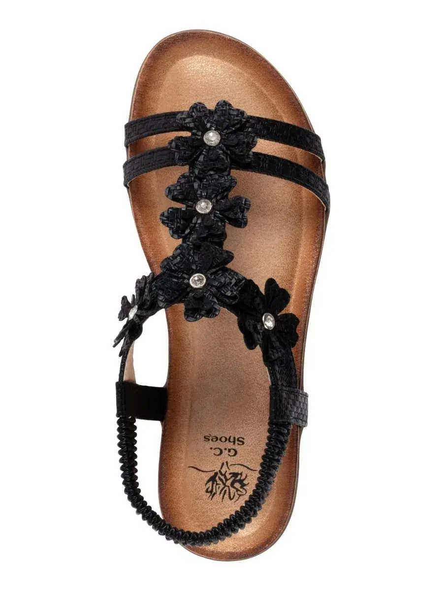 Женские сандалии на плоской подошве с цветочным узором «Лилия» GC Shoes — изображение 4 из 5, черный
