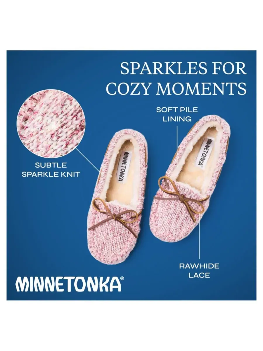 Домашние тапочки мокасины с блестящим трикотажным верхом Minnetonka — изображение 7 из 7, розовый