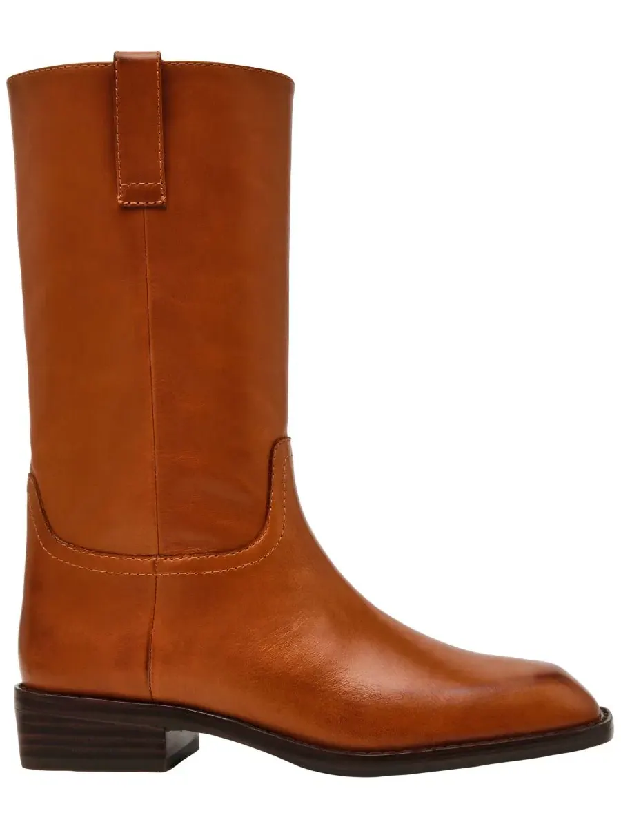 Ботинки женские с квадратным носком, модель Primo Mid-Shaft Engineer Steve Madden, Toffee Shiny — изображение 2 из 7