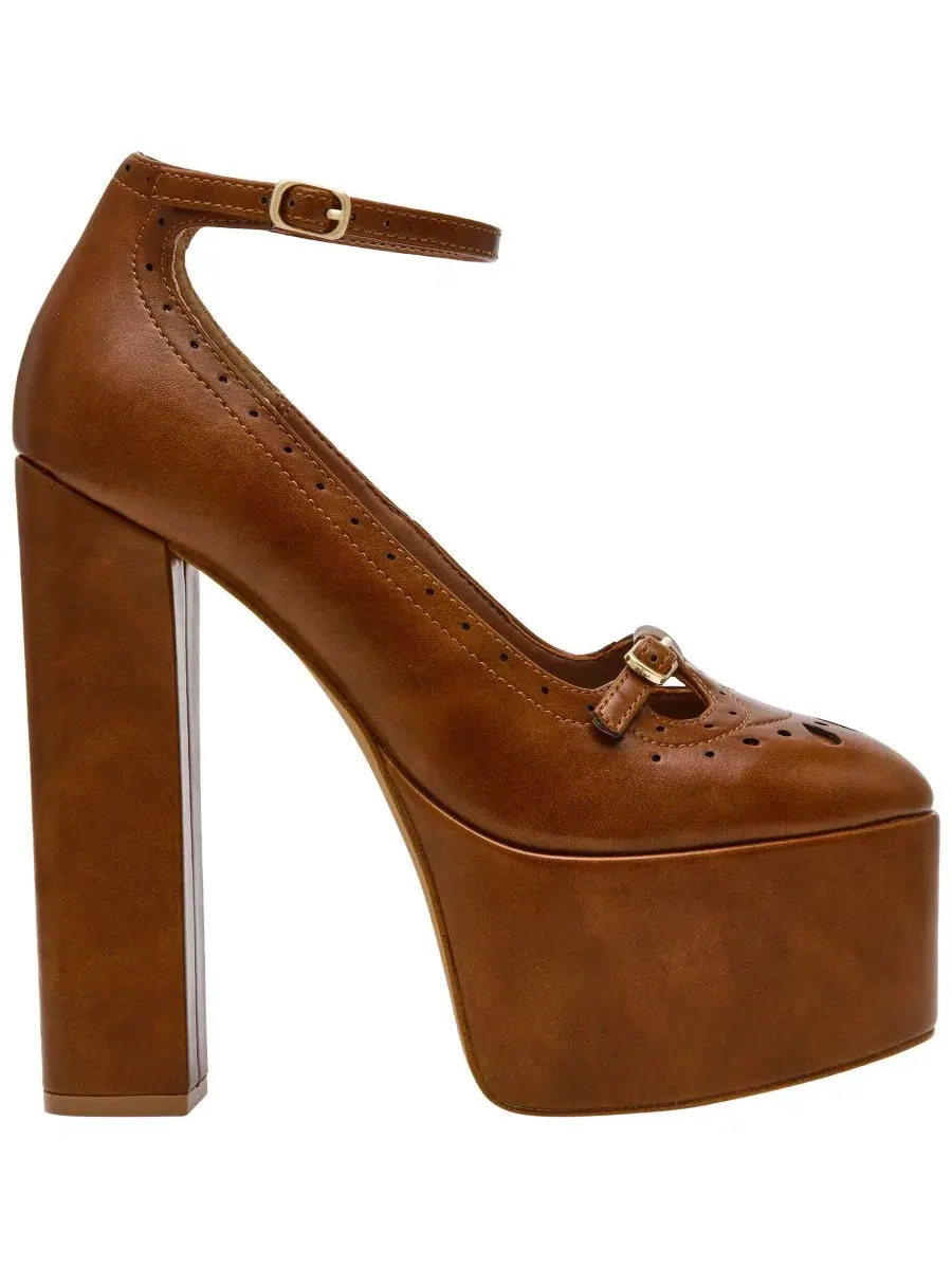 Туфли-лодочки Saxon High Platform Brogue на устойчивом каблуке Steve Madden — изображение 2 из 7, темный бежевый