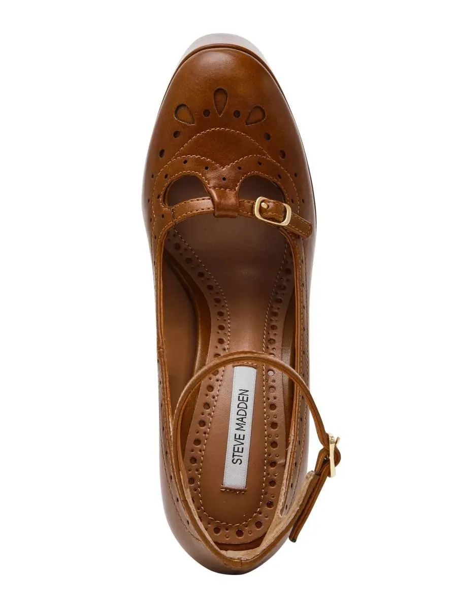 Туфли-лодочки Saxon High Platform Brogue на устойчивом каблуке Steve Madden — изображение 4 из 7, темный бежевый