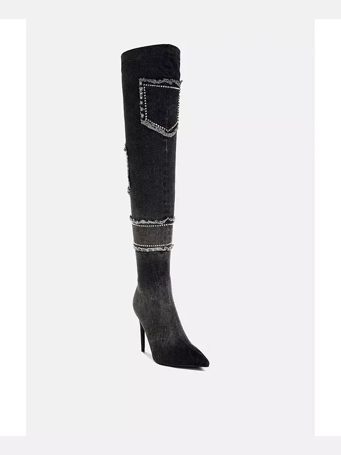 Ботфорты Eilish Rhinestones из денима с камнями London Rag — изображение 2 из 3, черный