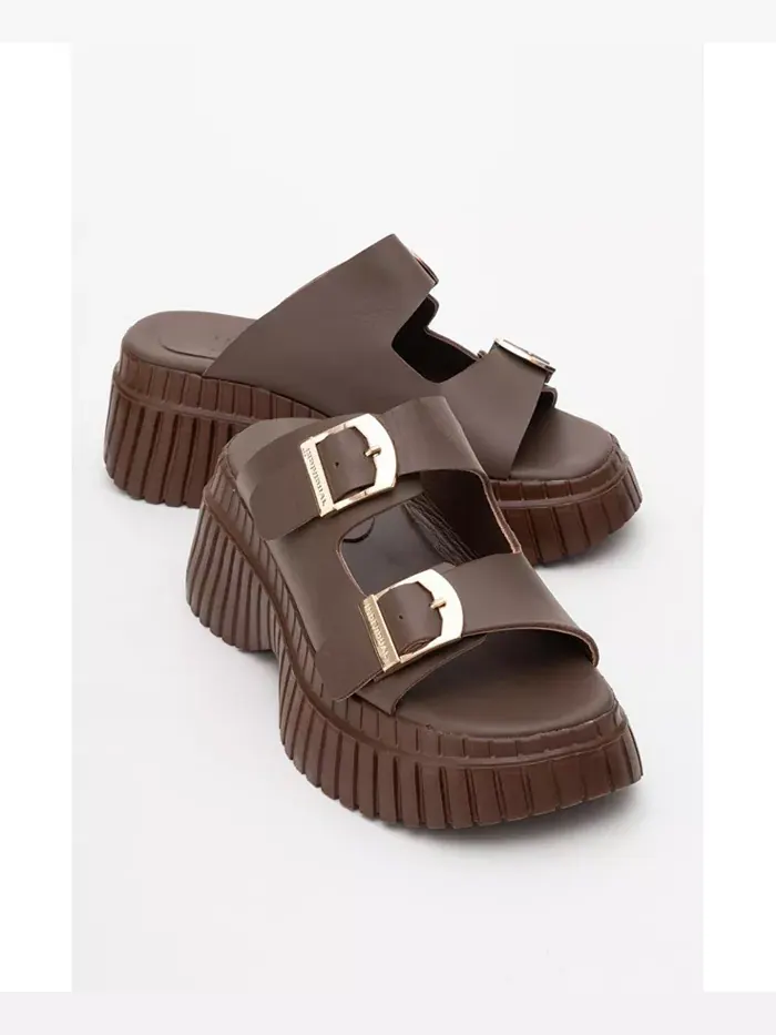 Женские сандалии Joanes Leather на платформе с двумя ремешками Forever & Always Shoes — изображение 2 из 5, коричневый