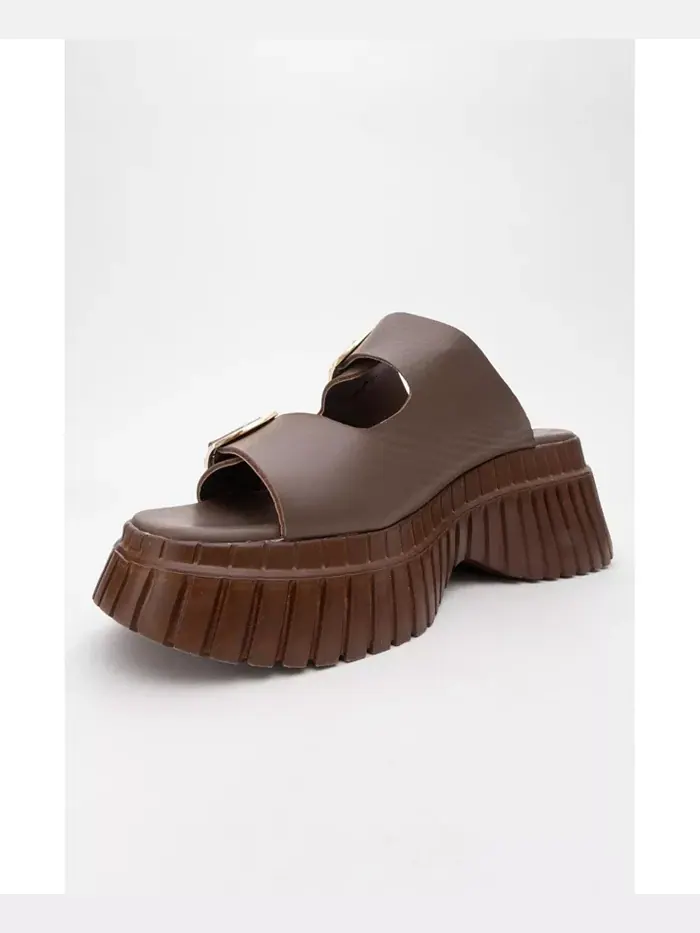 Женские сандалии Joanes Leather на платформе с двумя ремешками Forever & Always Shoes — изображение 3 из 5, коричневый