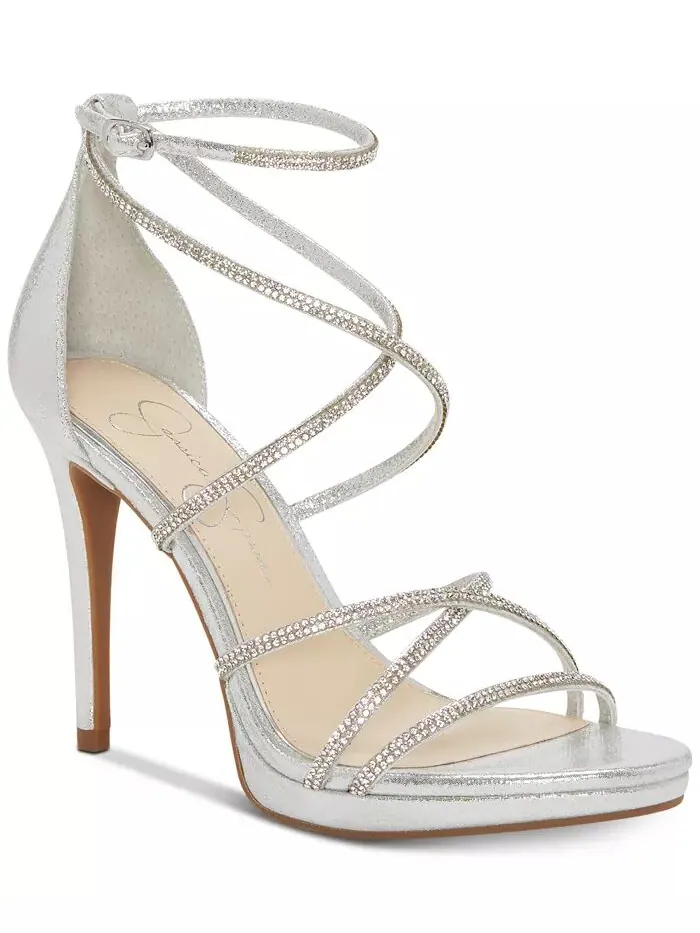Женские босоножки Jaeya Strappy Rhinestone High Heel на каблуке Jessica Simpson — изображение 1 из 4, серебристый