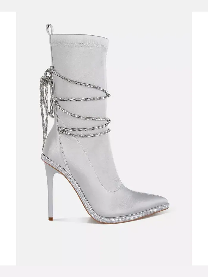 Сапоги Dacia Rhinestones Strap из сатина на икроножной части со стразами и ремешками London Rag — изображение 1 из 3
