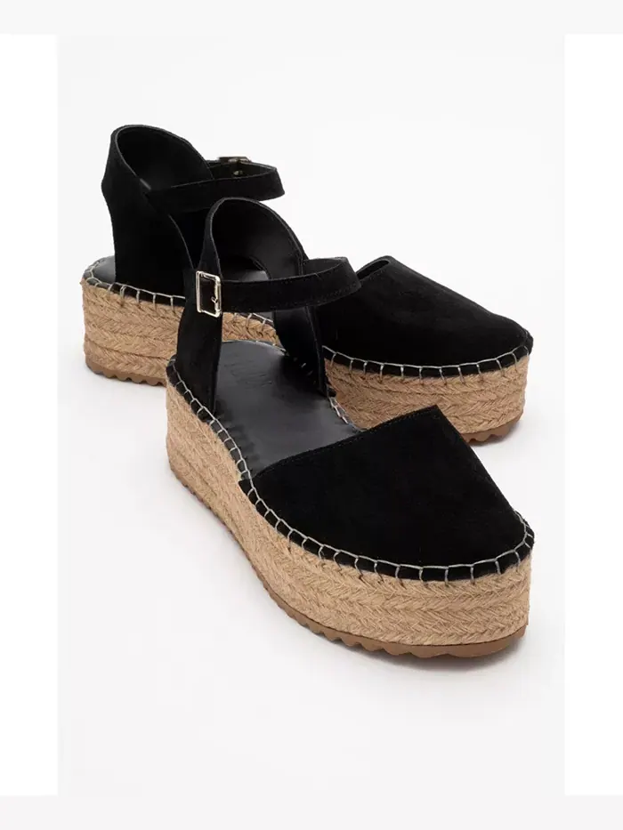 Кожаные сандалии-эспадрильи Viba Esprarille на платформе с клином Forever & Always Shoes — изображение 1 из 4, черный
