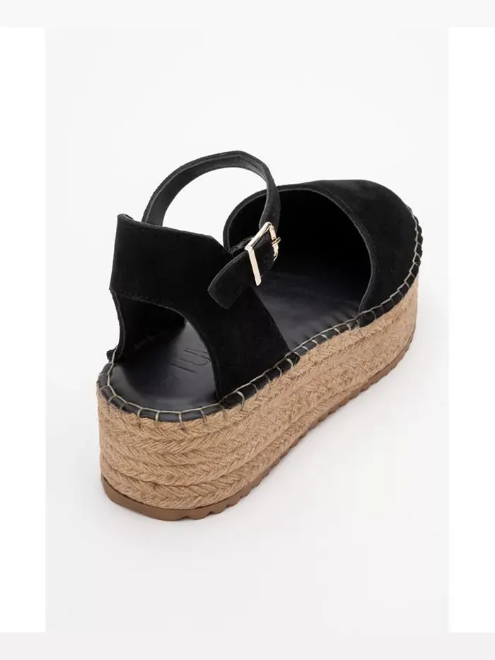 Кожаные сандалии-эспадрильи Viba Esprarille на платформе с клином Forever & Always Shoes — изображение 3 из 4, черный