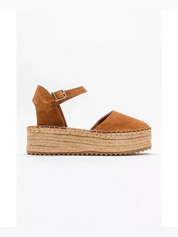 Кожаные сандалии-эспадрильи Viba Esprarille на платформе с клином Forever & Always Shoes — изображение 3 из 5, коньячный