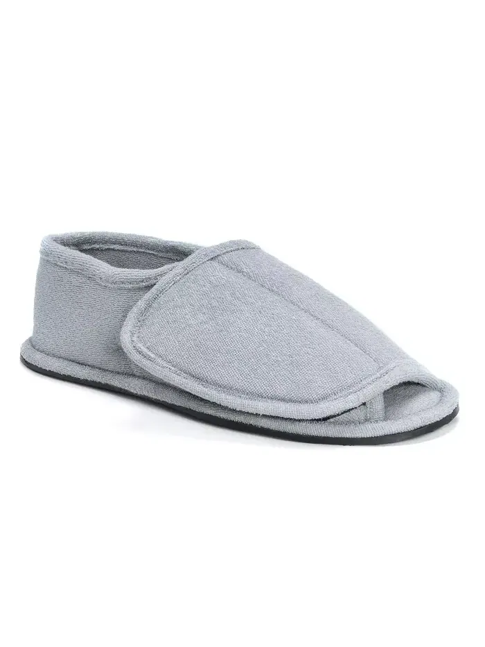 Мужские махровые шлепанцы с открытым носком на липучке MUK LUKS — изображение 1 из 5, серый