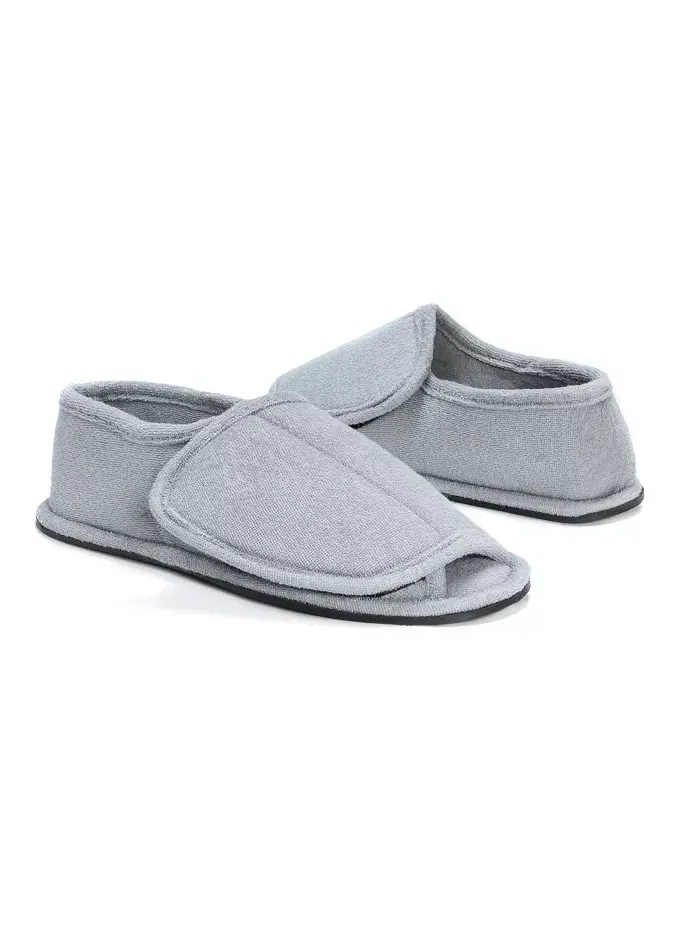 Мужские махровые шлепанцы с открытым носком на липучке MUK LUKS — изображение 4 из 5, серый