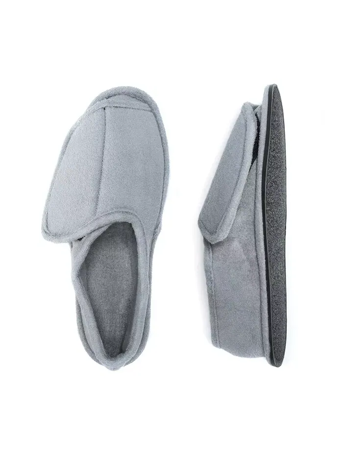 Мужские махровые шлепанцы с открытым носком на липучке MUK LUKS — изображение 5 из 5, серый