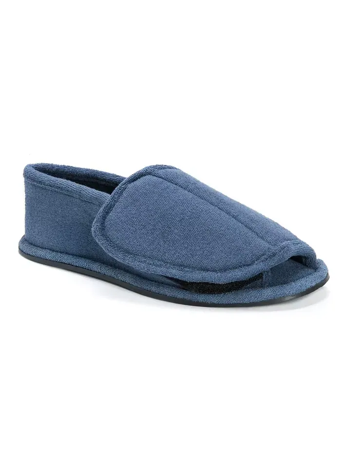 Мужские махровые шлепанцы с открытым носком на липучке MUK LUKS — изображение 1 из 5, темно-синий