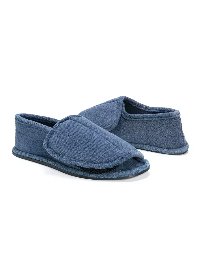 Мужские махровые шлепанцы с открытым носком на липучке MUK LUKS — изображение 3 из 5, темно-синий