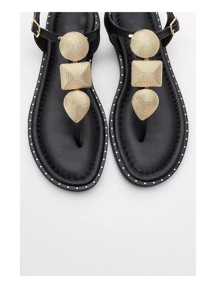 Женские кожаные плоские сандалии Giulia Forever & Always Shoes — изображение 2 из 4, черный