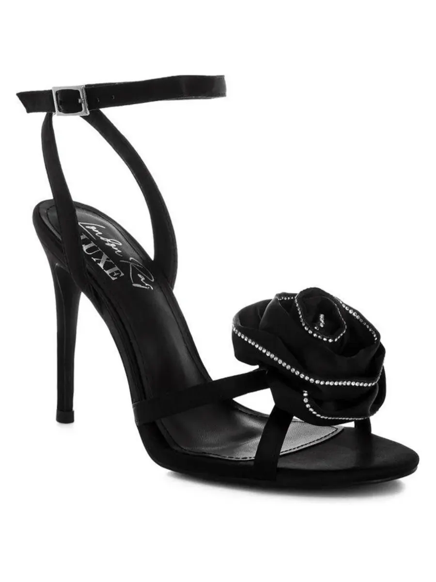 Босоножки на каблуке с цветочным декором и стразами Candela Floral Rhinestone Accent Heel Sandals — изображение 1 из 6