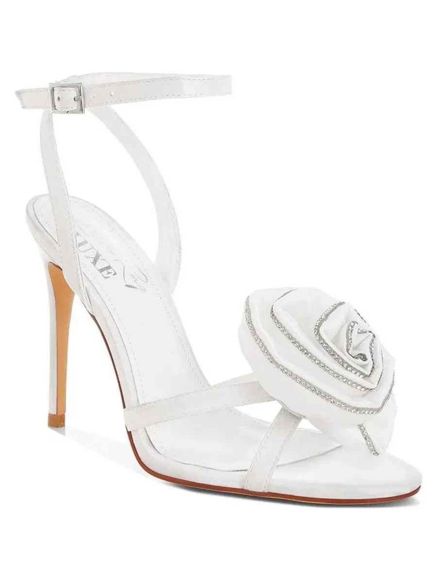 Босоножки на каблуке с цветочным принтом и стразами Candela Floral Rhinestone Accent Heel Sandals — изображение 1 из 4, белый