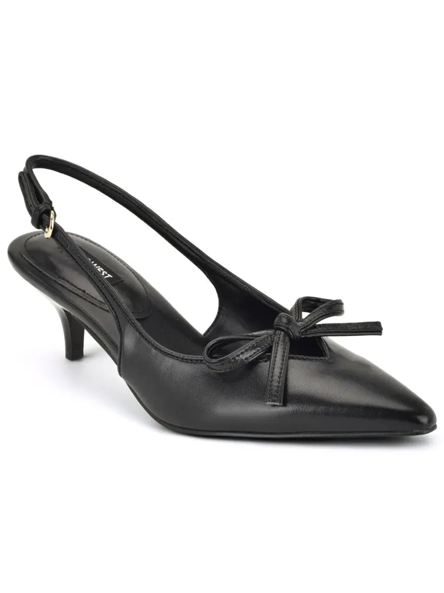 Туфли-лодочки с бантом на каблуке-рюмочке Nine West — изображение 1 из 5, черный