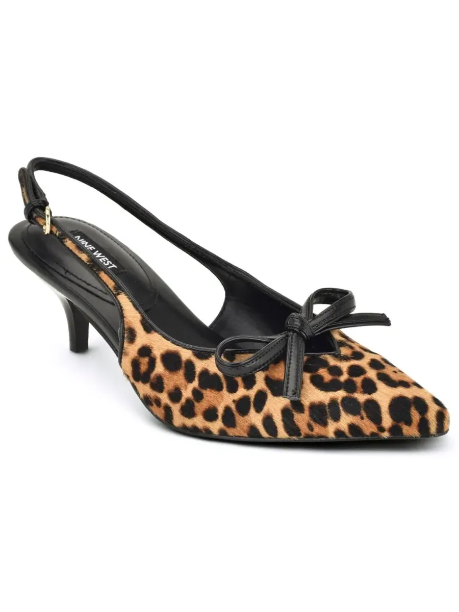 Туфли-лодочки Lyrical с бантом на каблуке-рюмочке Nine West, Leopard Calf Hair — изображение 1 из 5