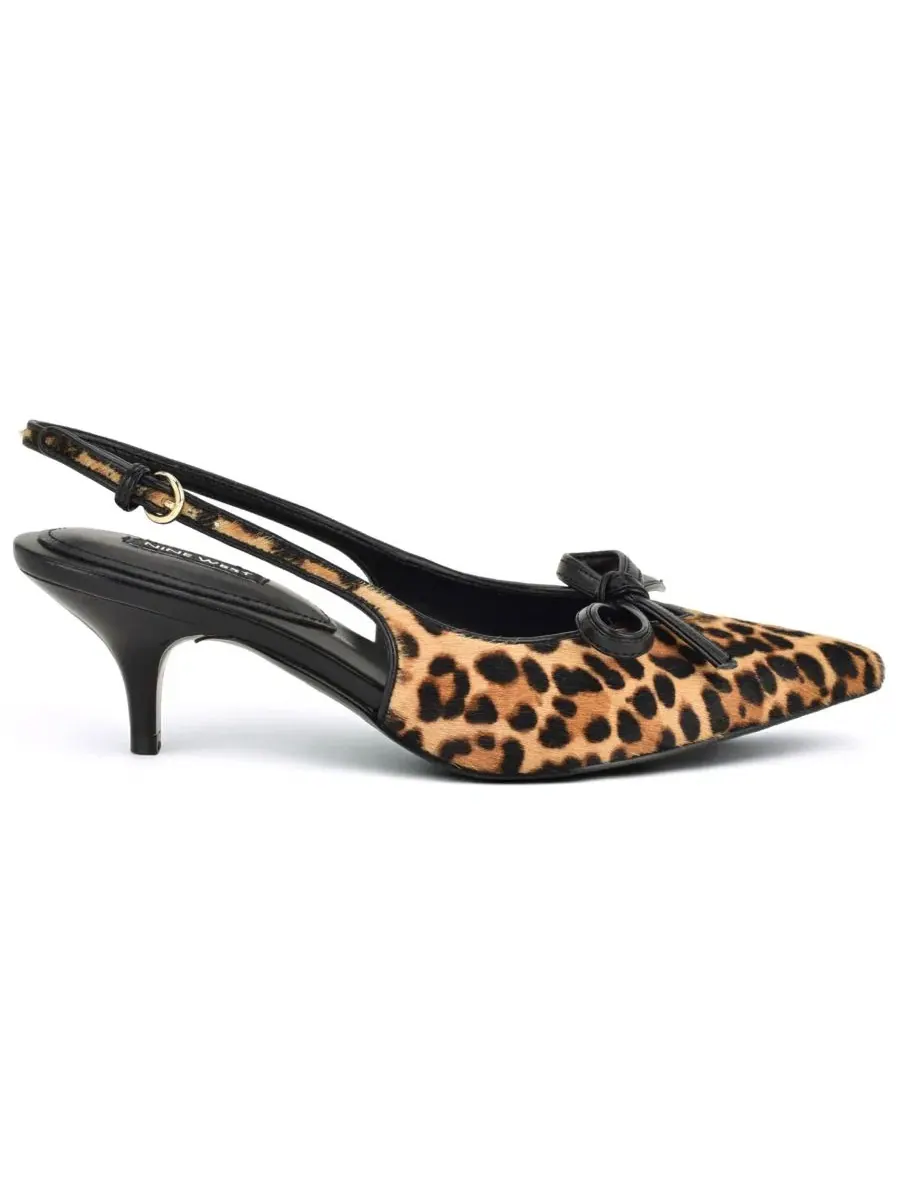 Туфли-лодочки Lyrical с бантом на каблуке-рюмочке Nine West, Leopard Calf Hair — изображение 2 из 5