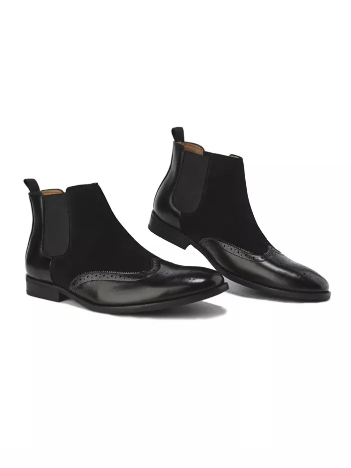 Мужские двухцветные ботинки Chelsea Wingtip Brogue Gino Vitale — изображение 1 из 3, черный/черный