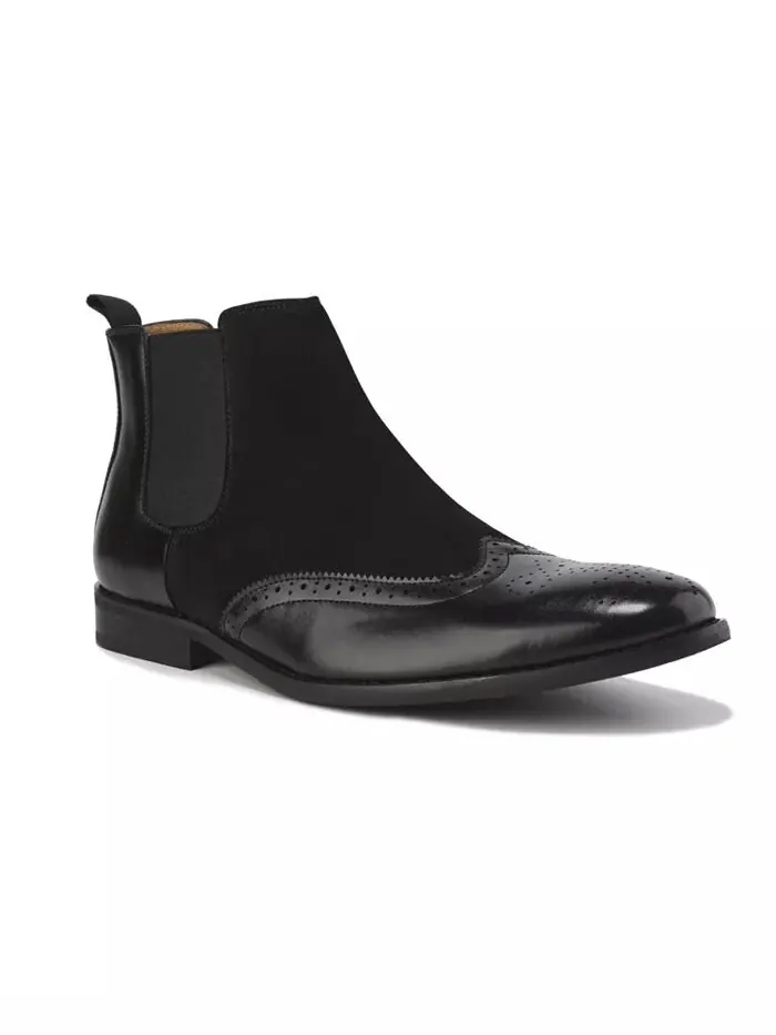 Мужские двухцветные ботинки Chelsea Wingtip Brogue Gino Vitale — изображение 3 из 3, черный/черный