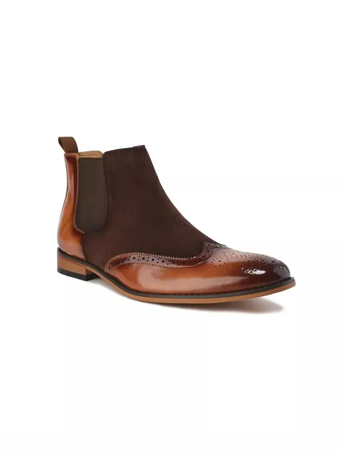 Мужские двухцветные ботинки Chelsea Wingtip Brogue Gino Vitale — изображение 3 из 3, коричневый/коричневый