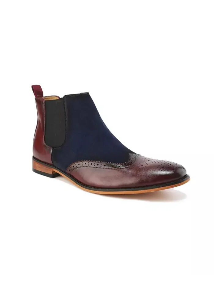 Мужские двухцветные ботинки Chelsea Wingtip Brogue Gino Vitale — изображение 2 из 3, винный/темно-синий