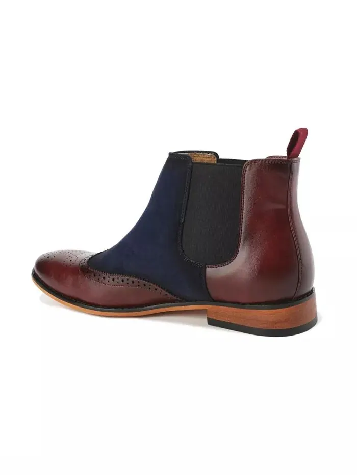 Мужские двухцветные ботинки Chelsea Wingtip Brogue Gino Vitale — изображение 3 из 3, винный/темно-синий