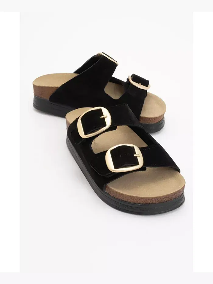 Сандалии женские Harbor из замши и кожи на двух ремешках Forever & Always Shoes — изображение 1 из 8, черный