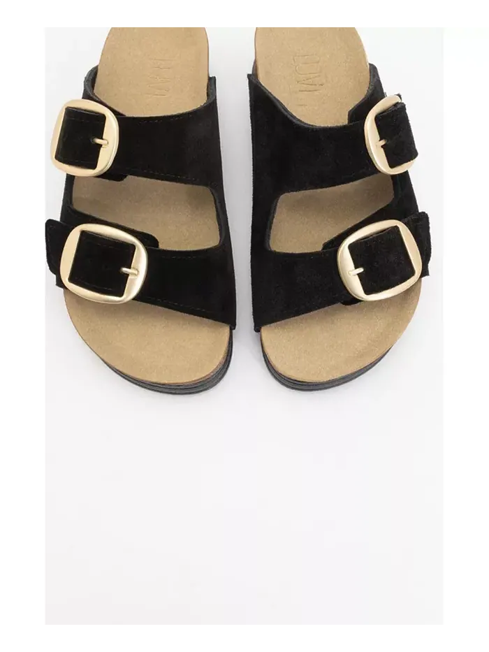 Сандалии женские Harbor из замши и кожи на двух ремешках Forever & Always Shoes — изображение 2 из 8, черный