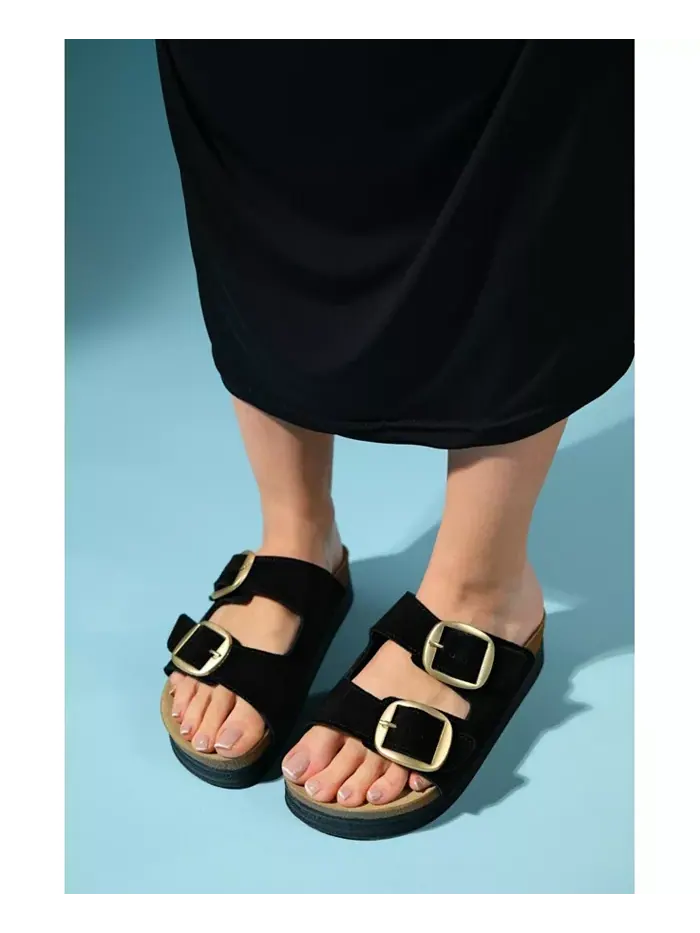 Сандалии женские Harbor из замши и кожи на двух ремешках Forever & Always Shoes — изображение 3 из 8, черный