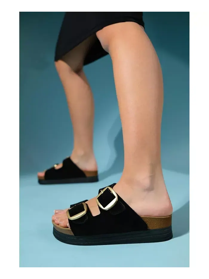 Сандалии женские Harbor из замши и кожи на двух ремешках Forever & Always Shoes — изображение 4 из 8, черный