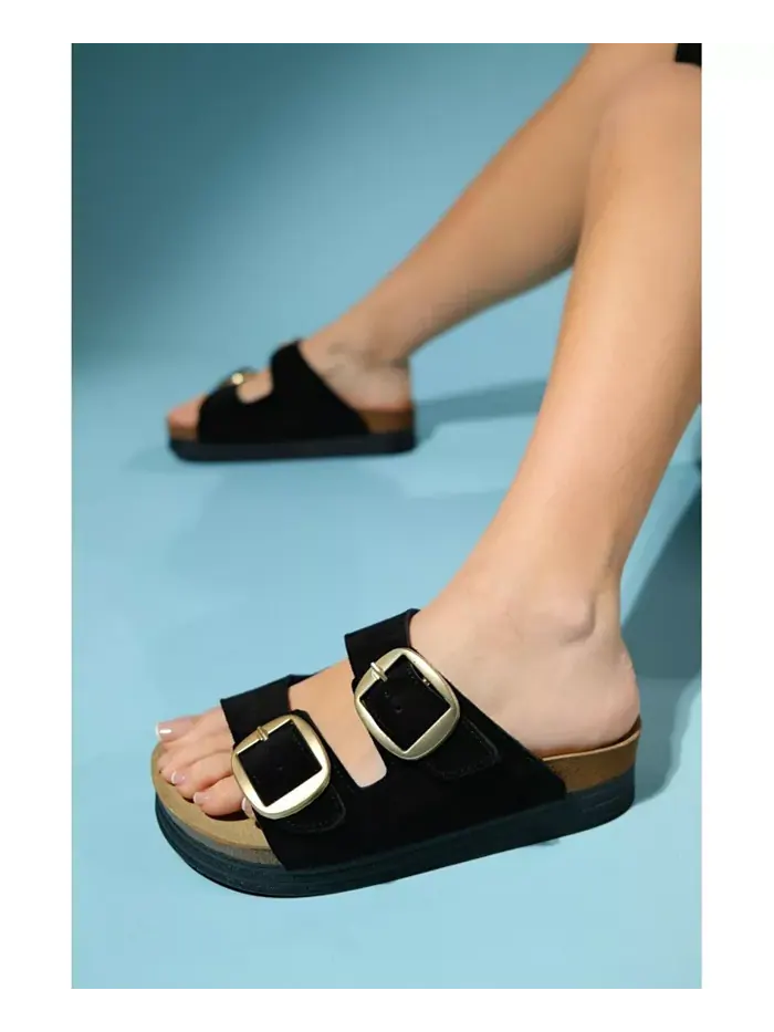 Сандалии женские Harbor из замши и кожи на двух ремешках Forever & Always Shoes — изображение 5 из 8, черный