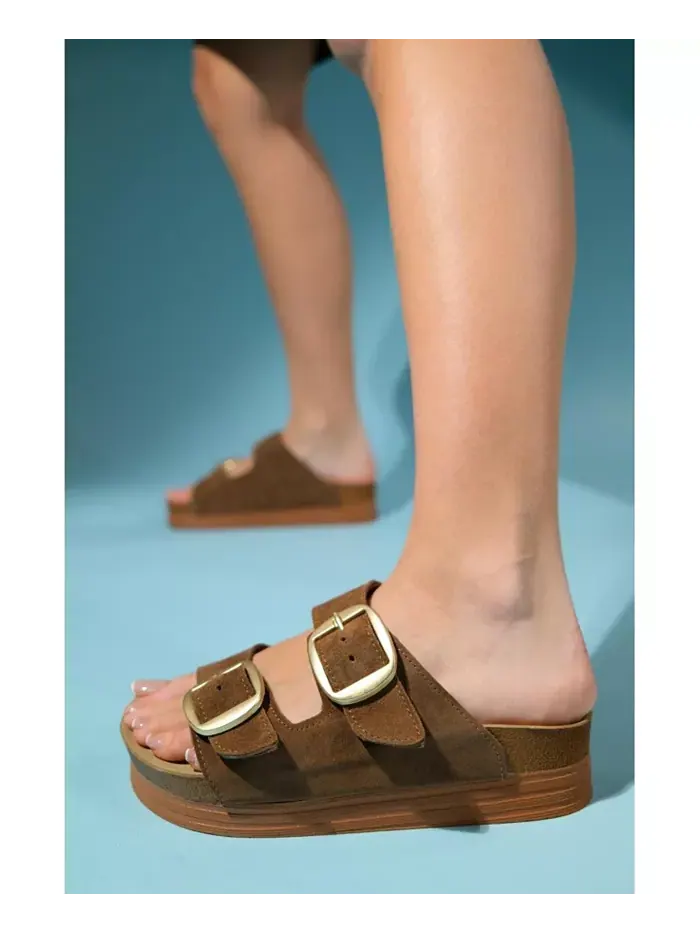 Сандалии женские Harbor из замши и кожи на двух ремешках Forever & Always Shoes — изображение 5 из 6, коньячный коричневый