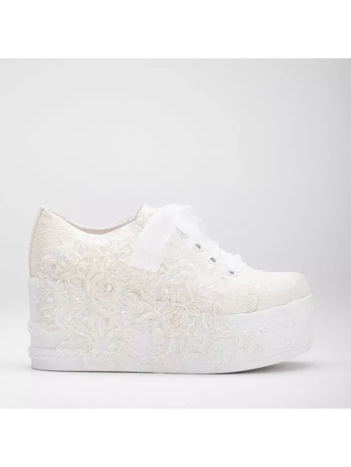 Кроссовки свадебные на платформе Claudine с кружевом Forever & Always Shoes