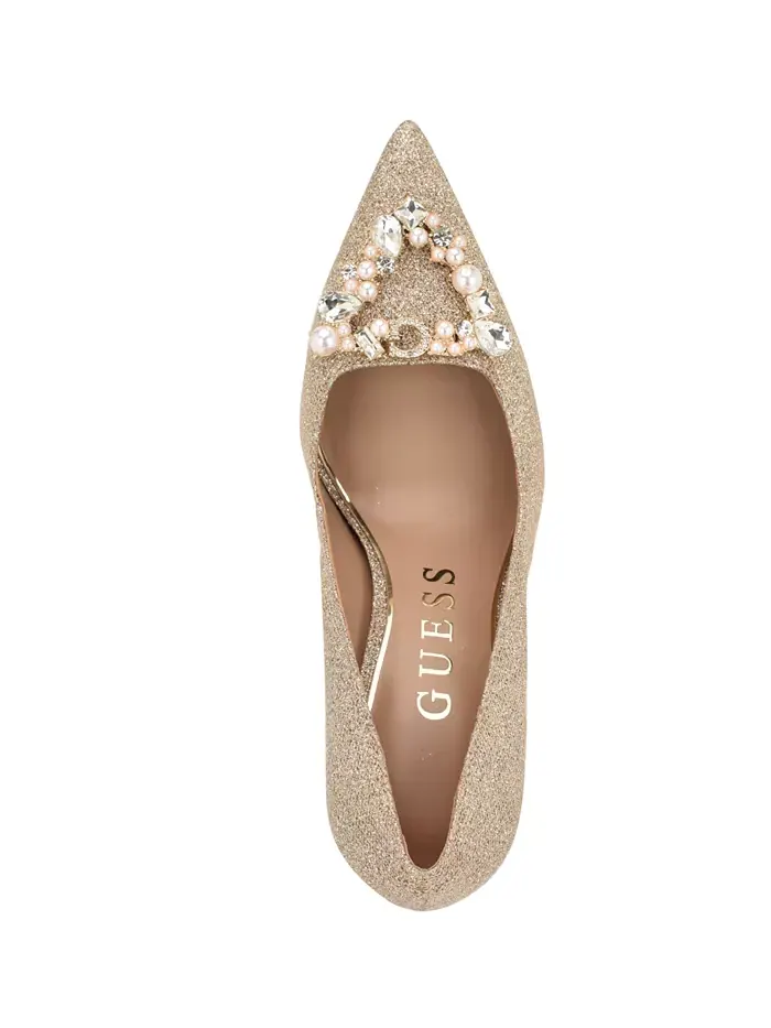 Женские туфли-лодочки Prinsen с заостренным носком и стразами Guess — изображение 4 из 6, золото