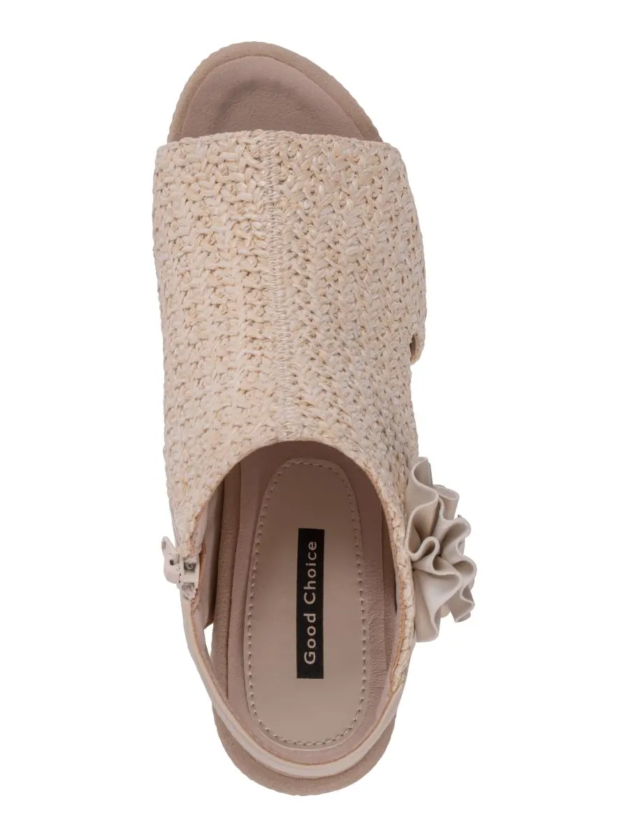 Женские сандалии Zakki Flower Rosette на плетеном каблуке с цветочным узором GC Shoes — изображение 4 из 5, белый